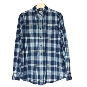 L.L. Bean Blue Grey Scotch Plaid Flannel Shirt Cotton Men's Medium Regular